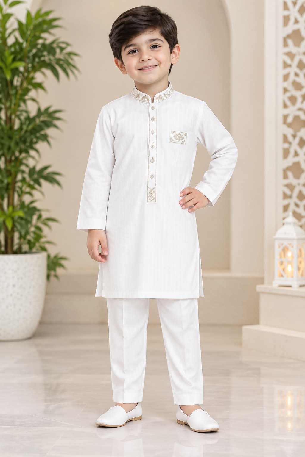 AL Karam White Shalwar Kameez for Boys