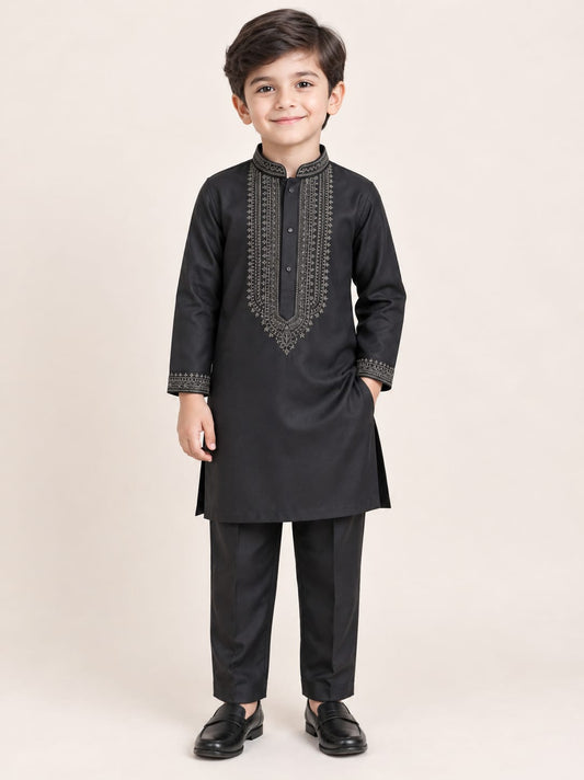 Alkaram Black Shalwar Kameez Cotton for Boys